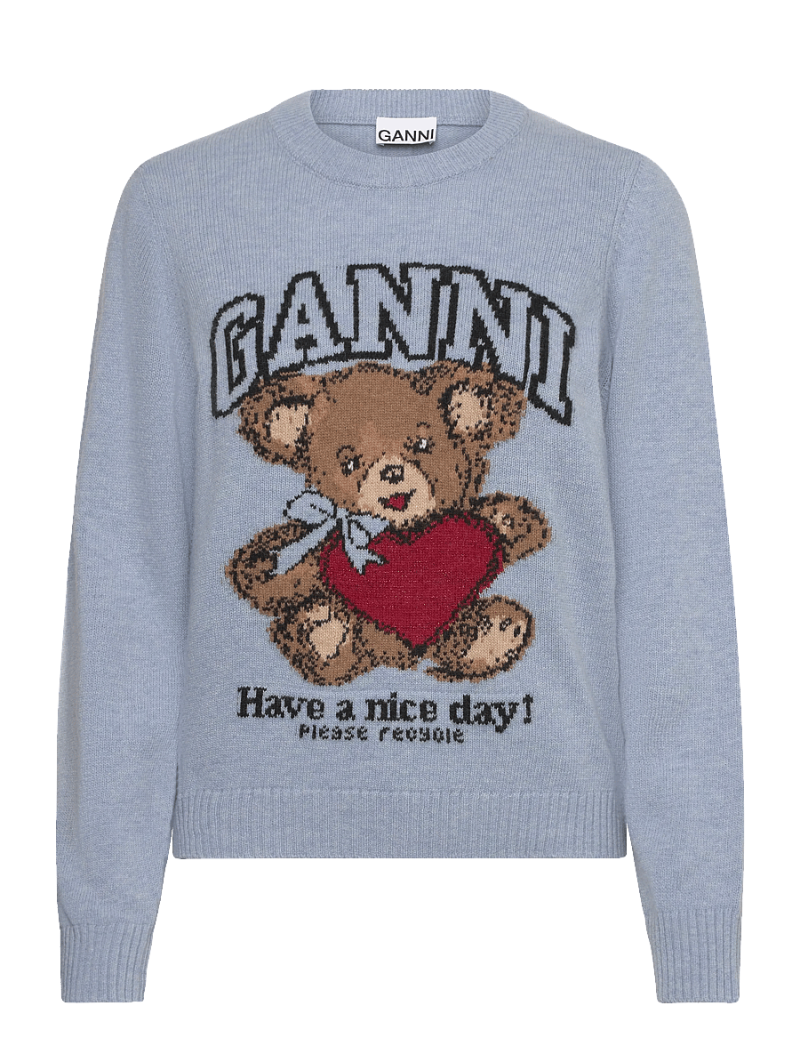 Ganni - Wool Crewneck Sweater - stickade tröjor - blue - 0