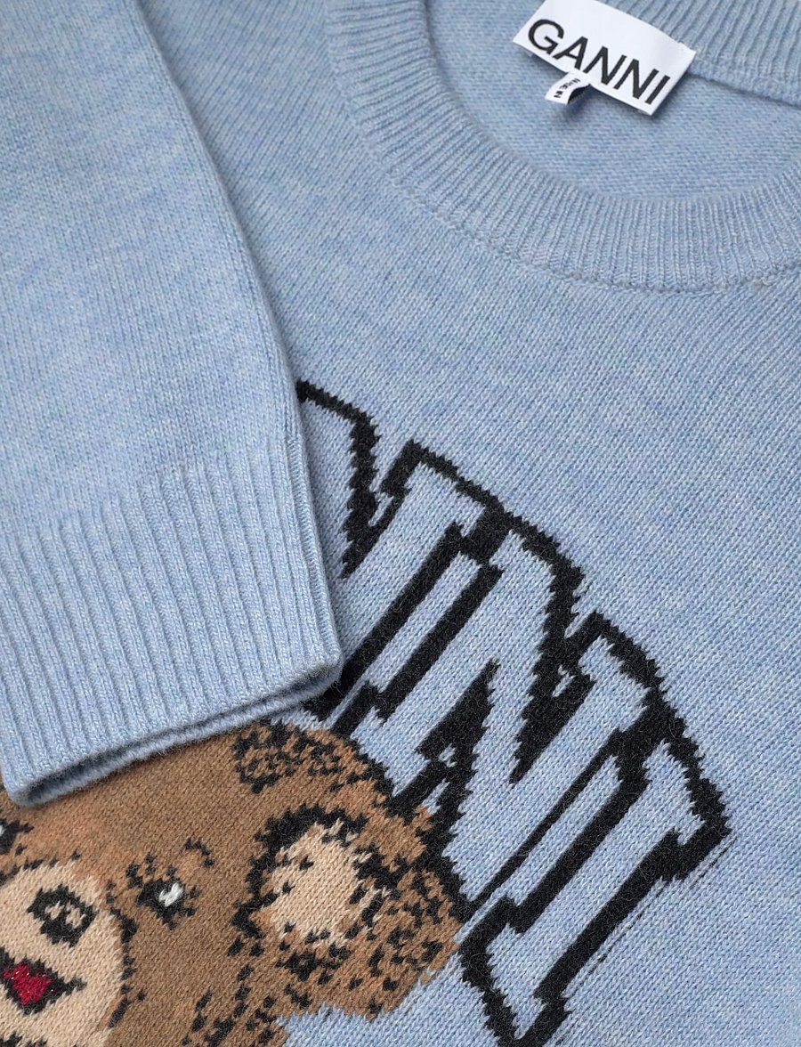 Ganni - Wool Crewneck Sweater - stickade tröjor - blue - 2