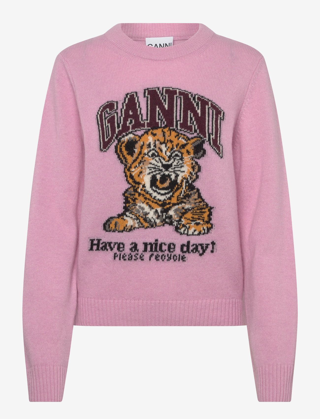 Ganni - Wool Crewneck Sweater - striktrøjer - pink - 0