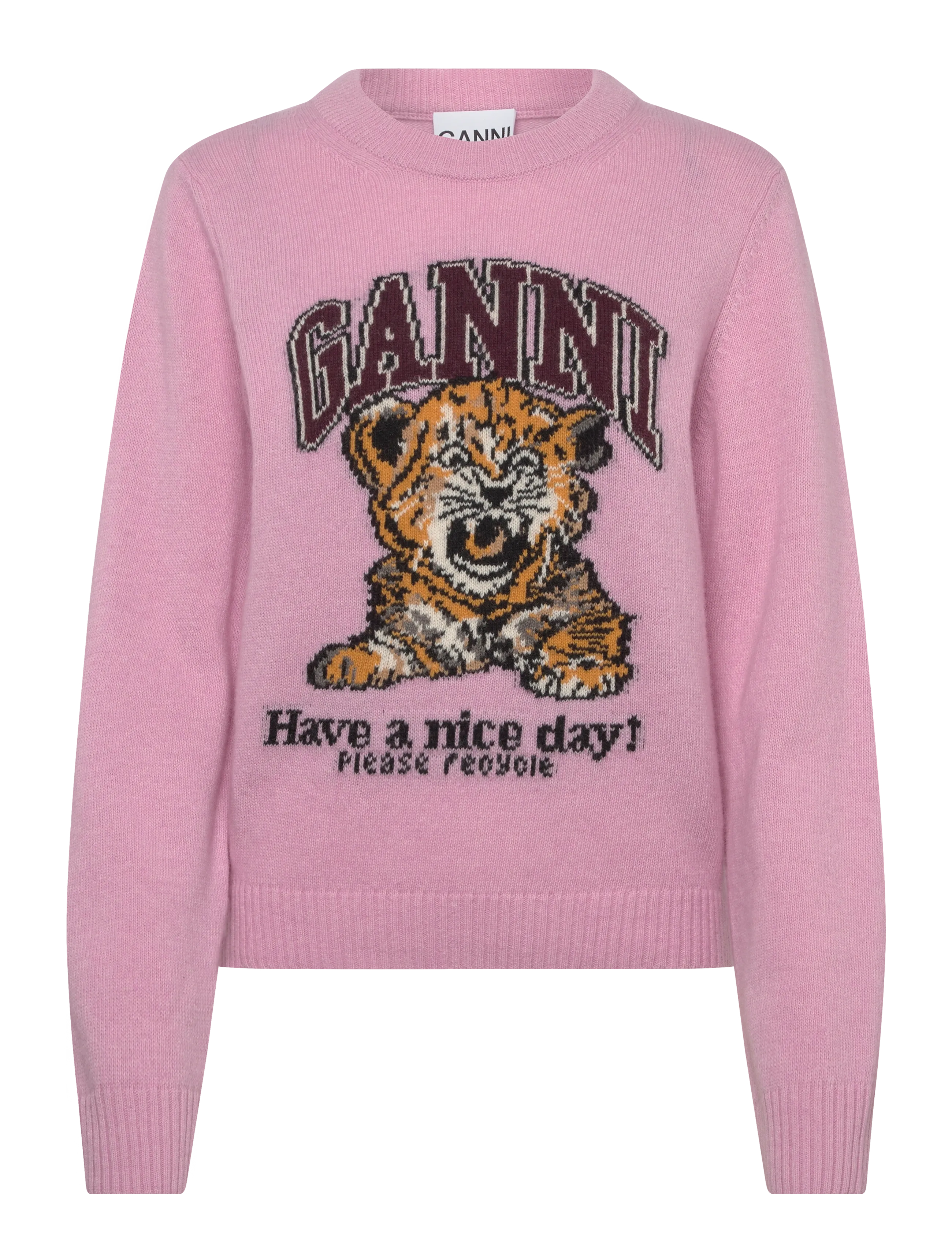 Ganni Wool Crewneck Sweater - Clothing - PINK / pink/rose