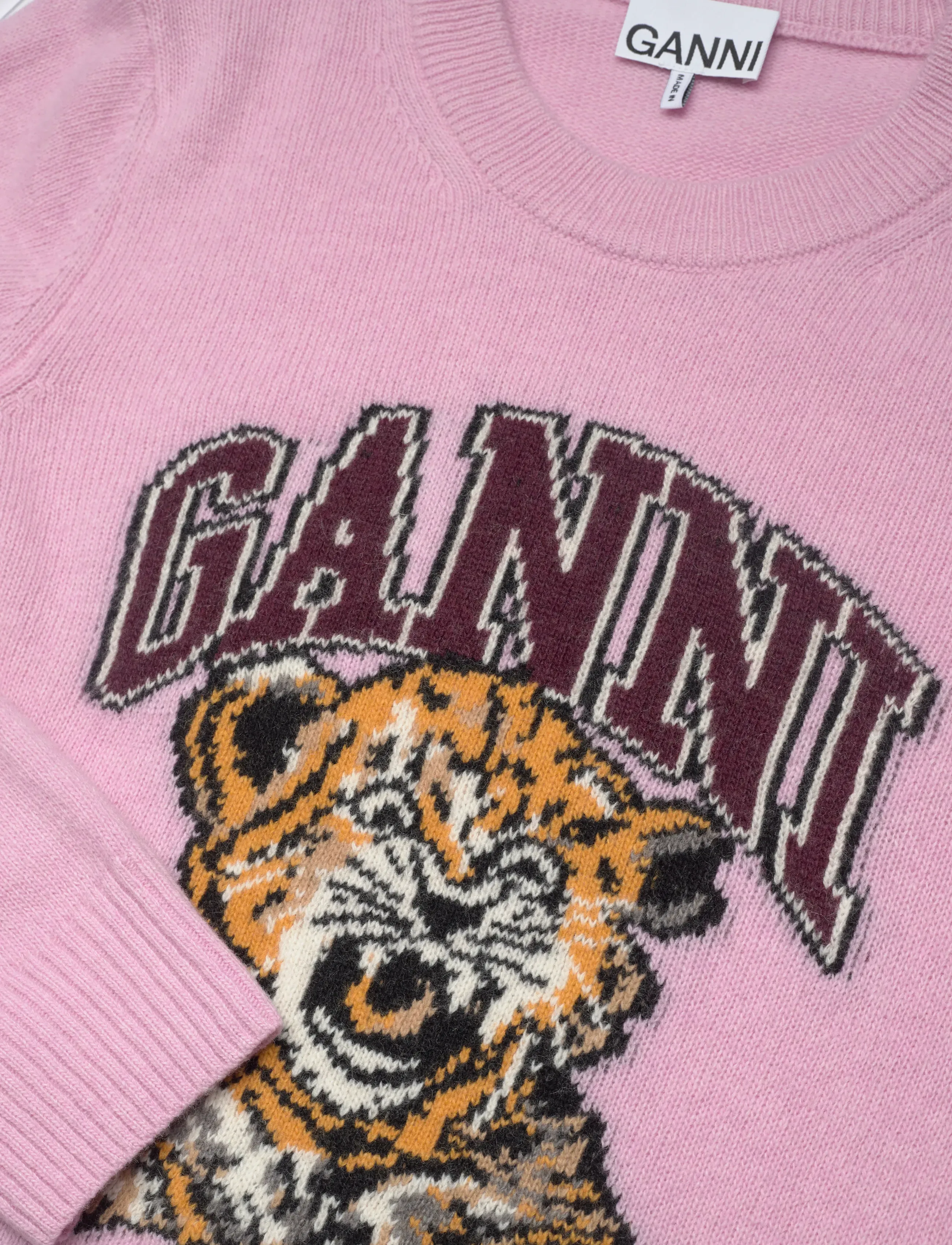 Ganni - Wool Crewneck Sweater - peysur - pink - 2