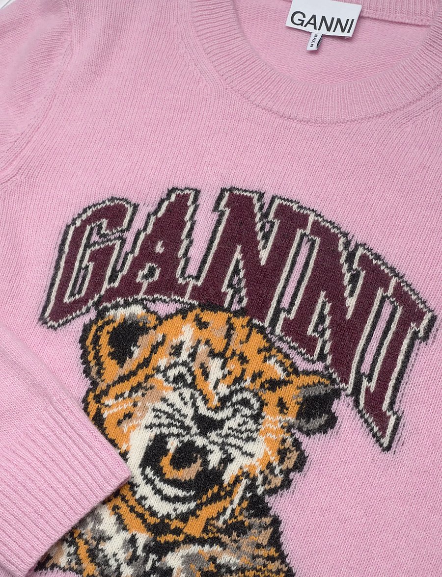Ganni - Wool Crewneck Sweater - peysur - pink - 2