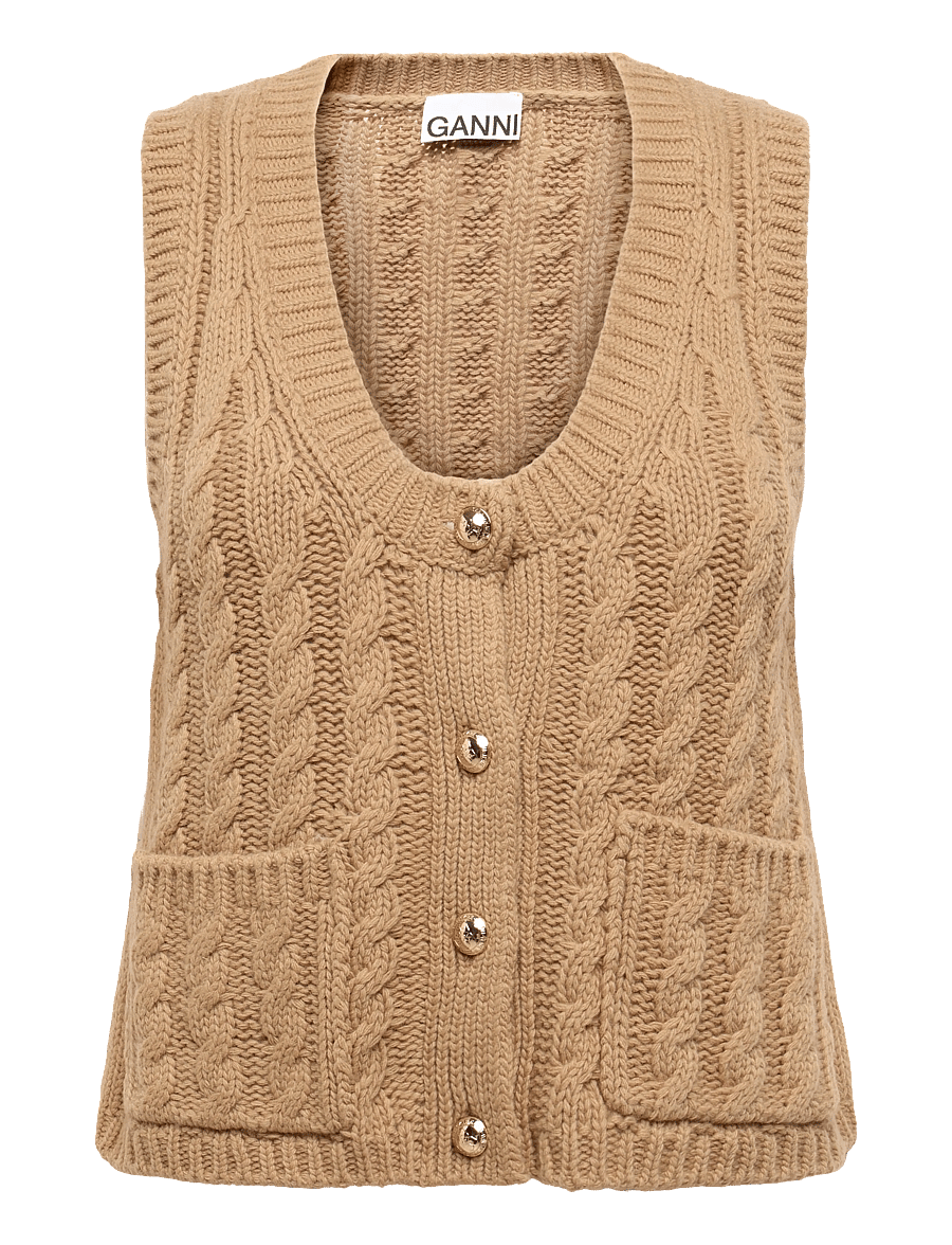 Ganni - Wool Vest - strickwesten - brown - 0