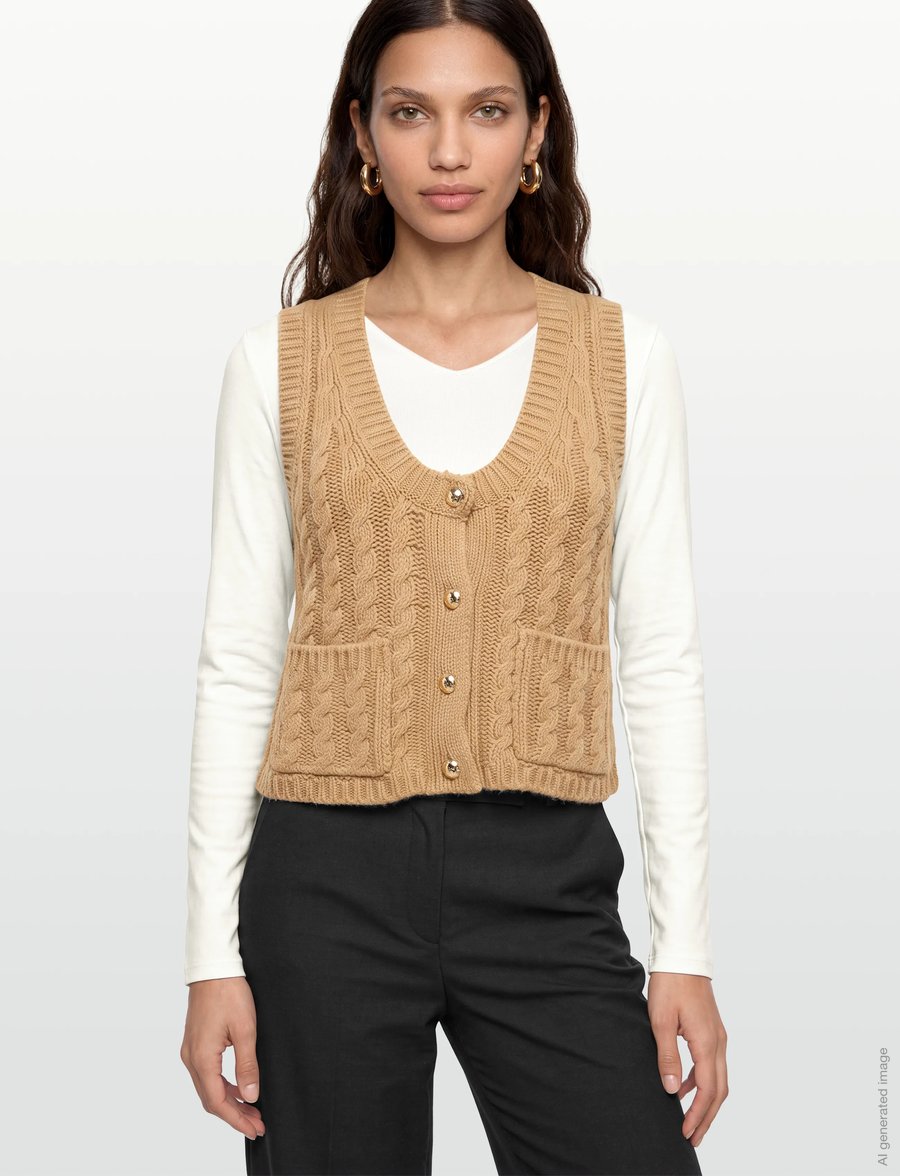 Ganni - Wool Vest - stickade västar - brown - 5