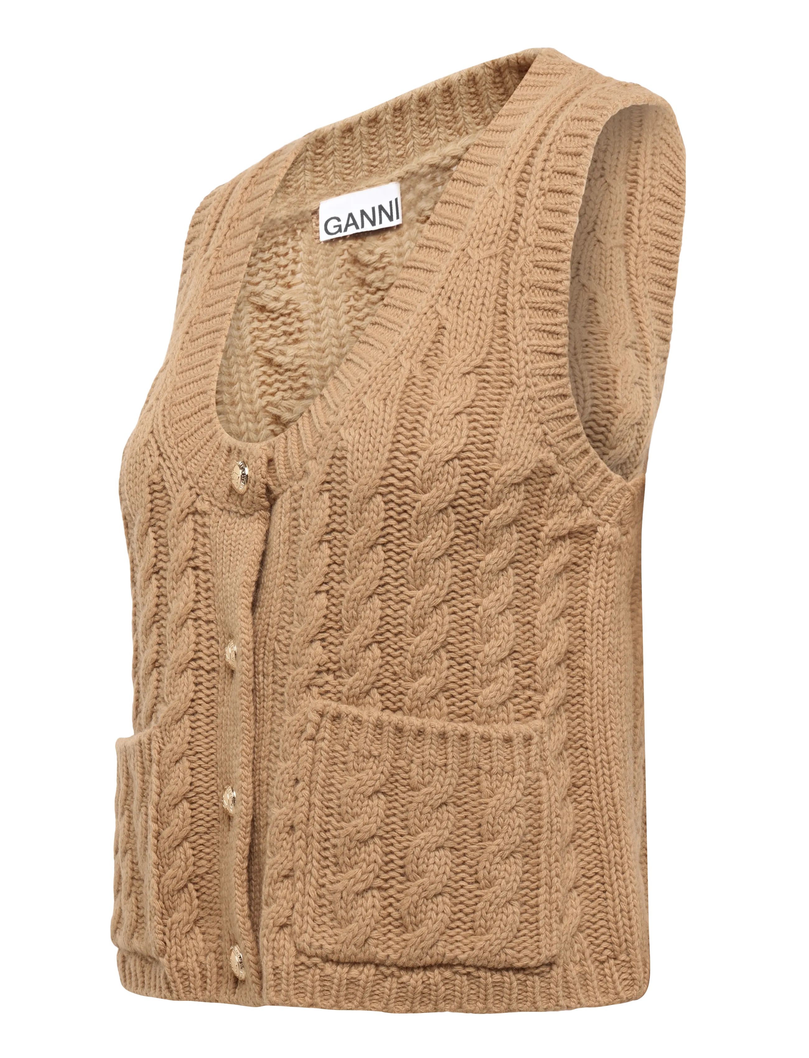 Ganni - Wool Vest - strickwesten - brown - 2