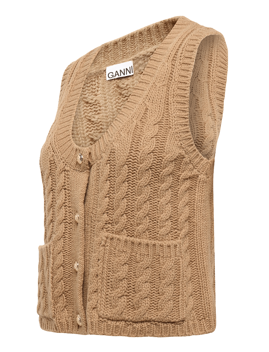 Ganni - Wool Vest - strickwesten - brown - 2
