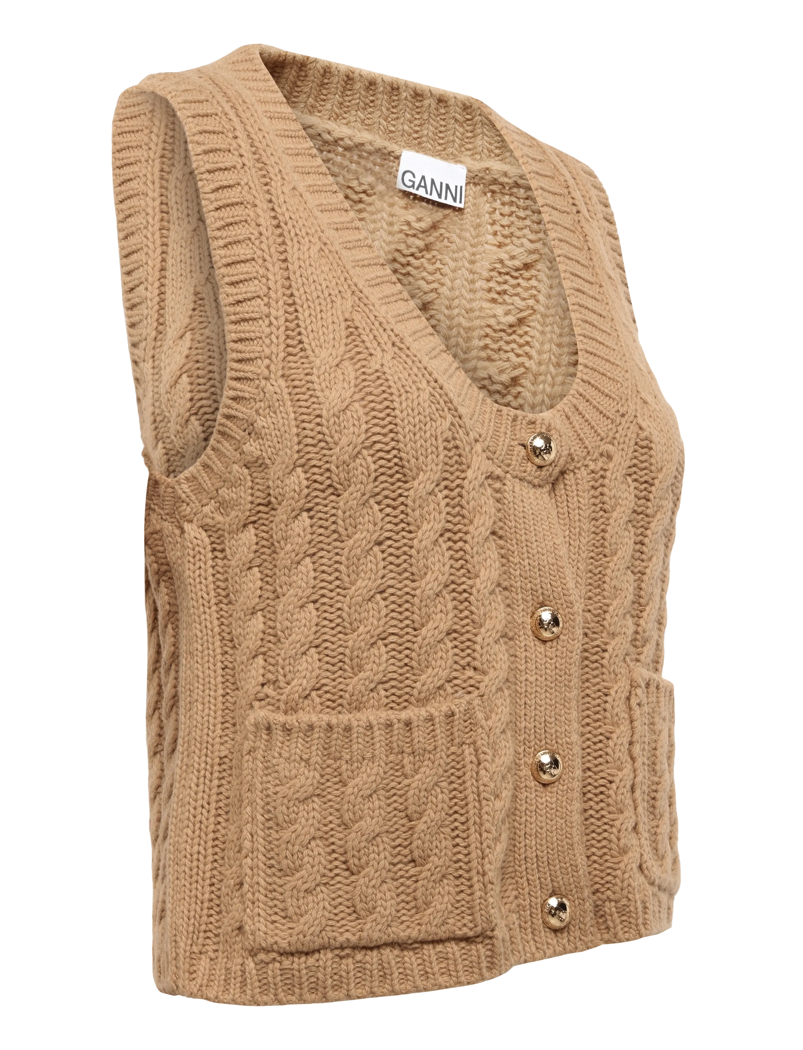 Ganni - Wool Vest - strickwesten - brown - 3