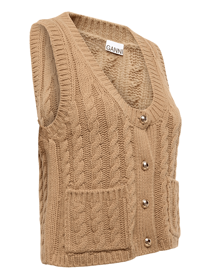 Ganni - Wool Vest - strickwesten - brown - 3