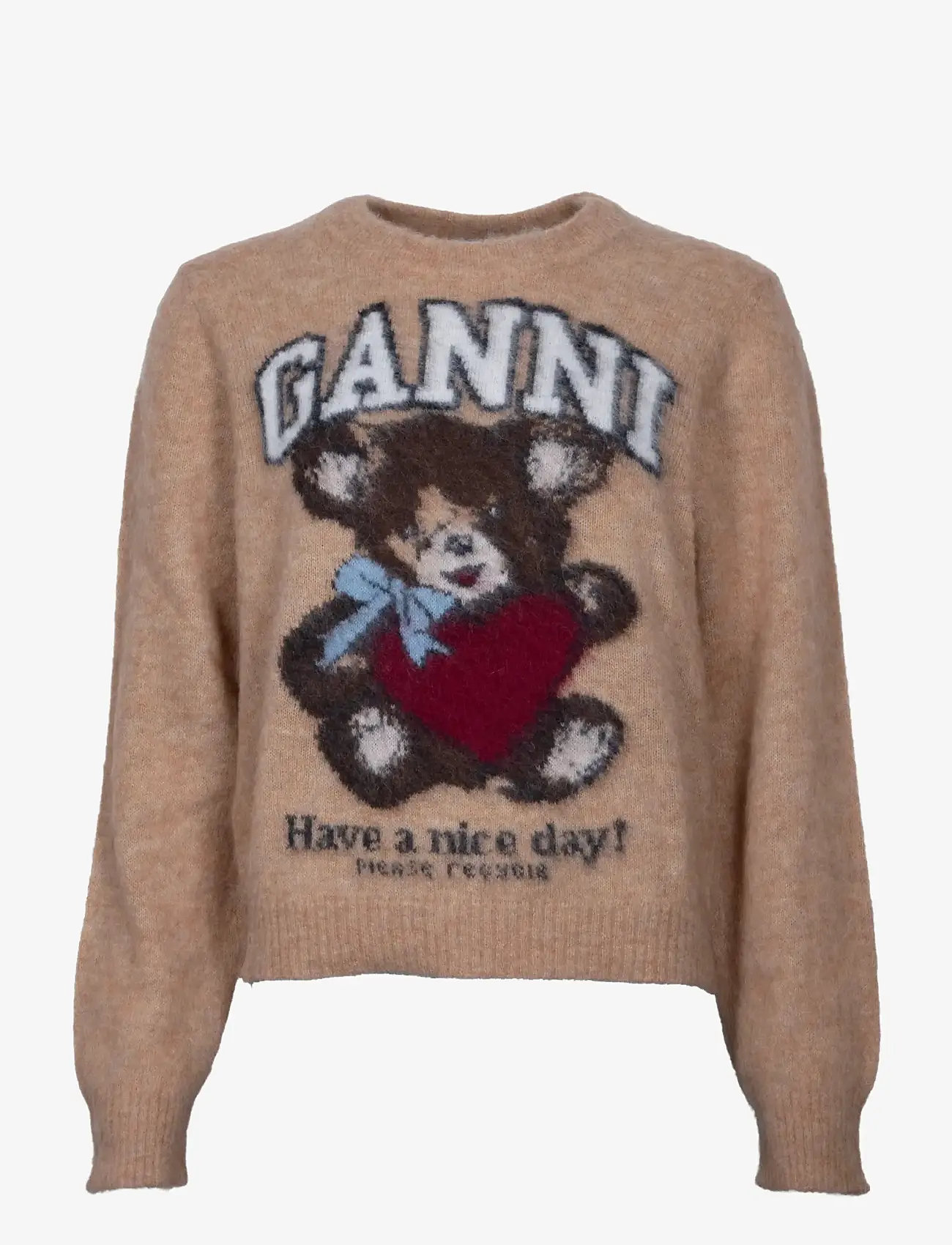 Ganni - Brushed alpaca Crewneck - striktrøjer - brown - 0