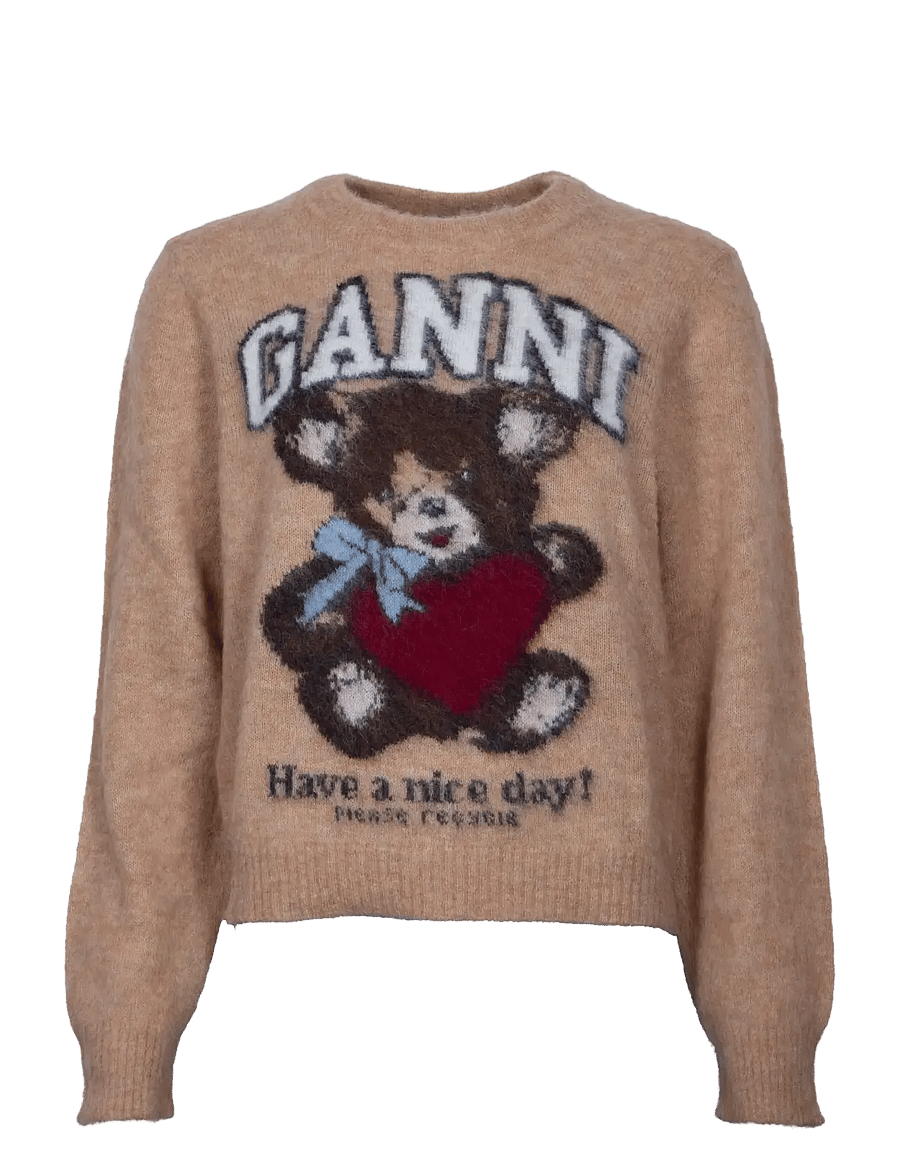 Ganni - Brushed alpaca Crewneck - striktrøjer - brown - 0