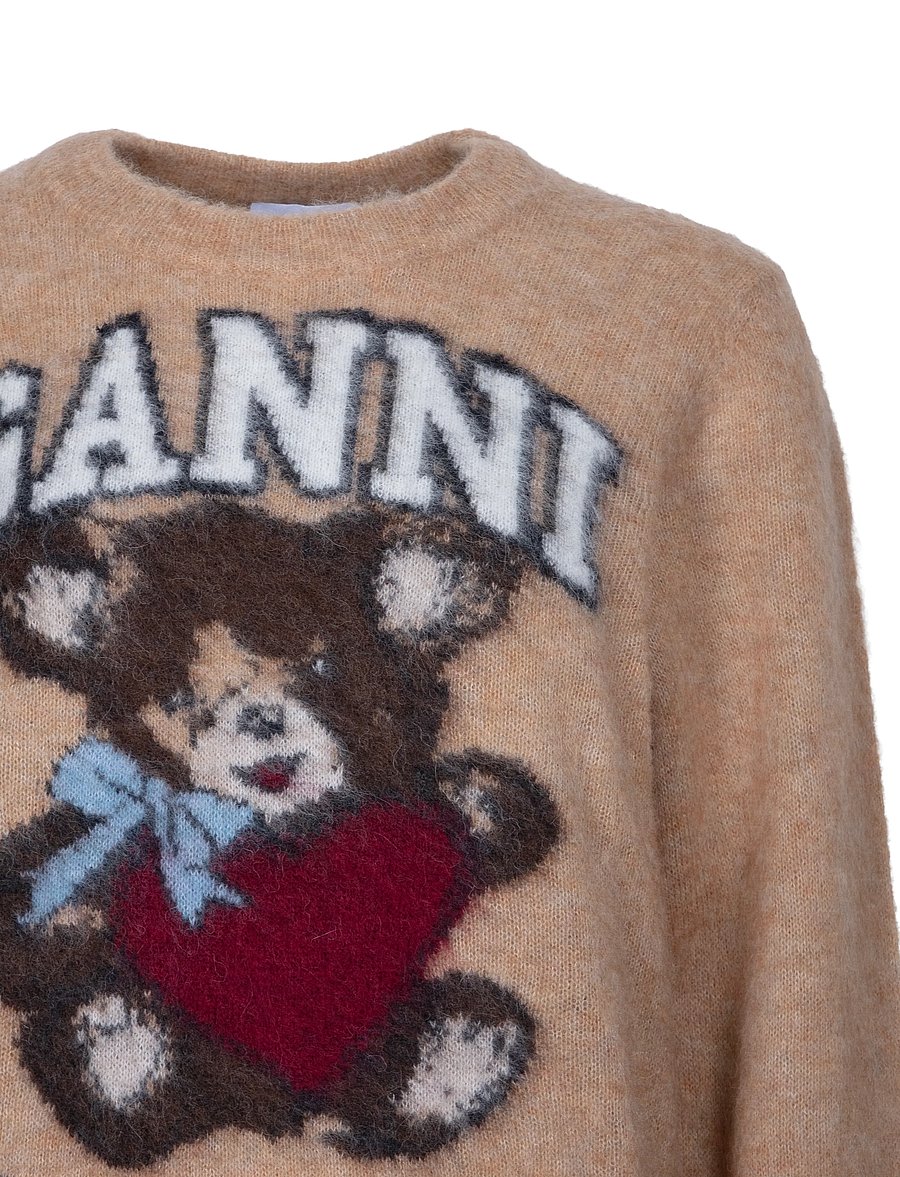 Ganni - Brushed alpaca Crewneck - striktrøjer - brown - 2