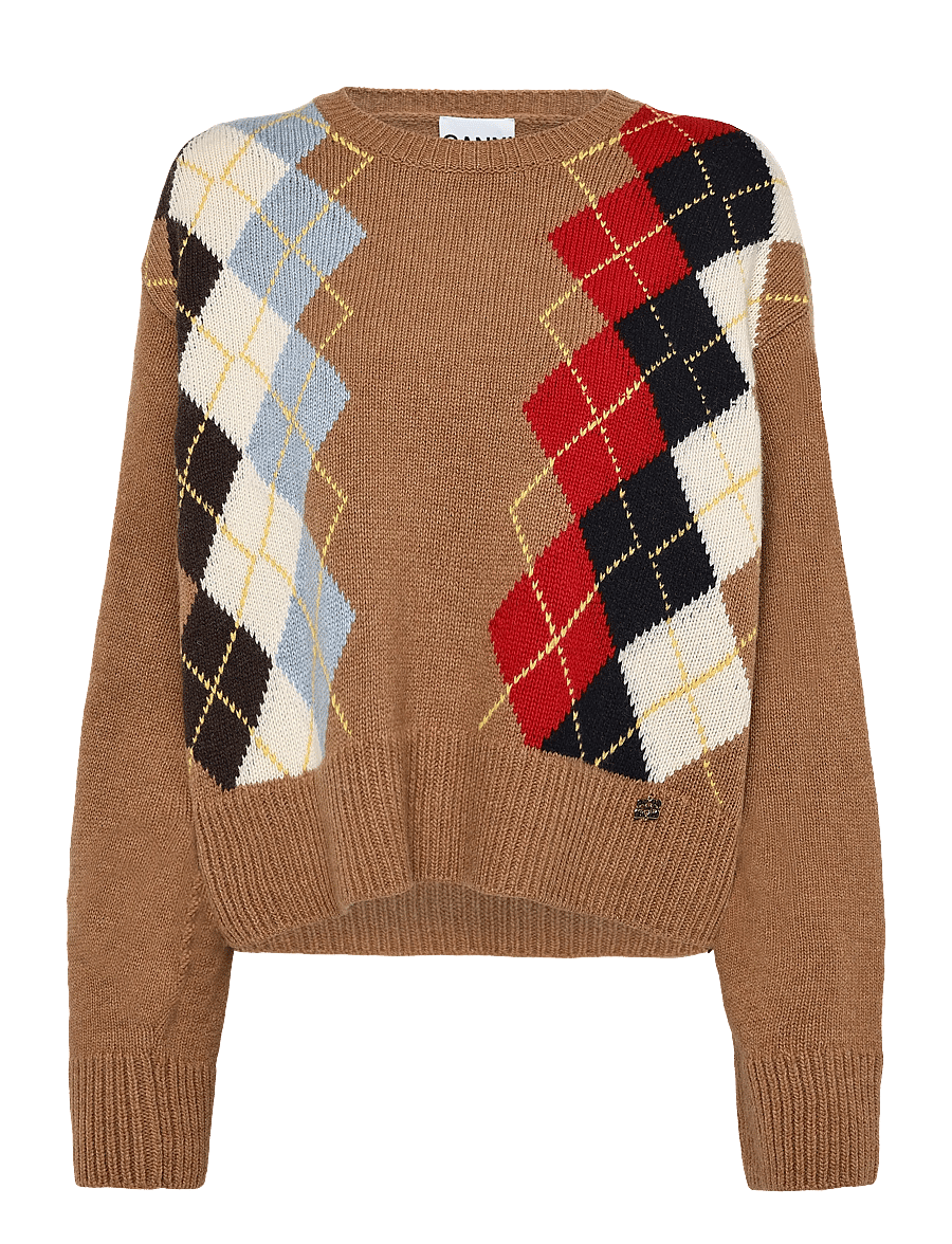 Ganni - Argyle Knit Crew Neck Sweater - pullover - multicolored - 0