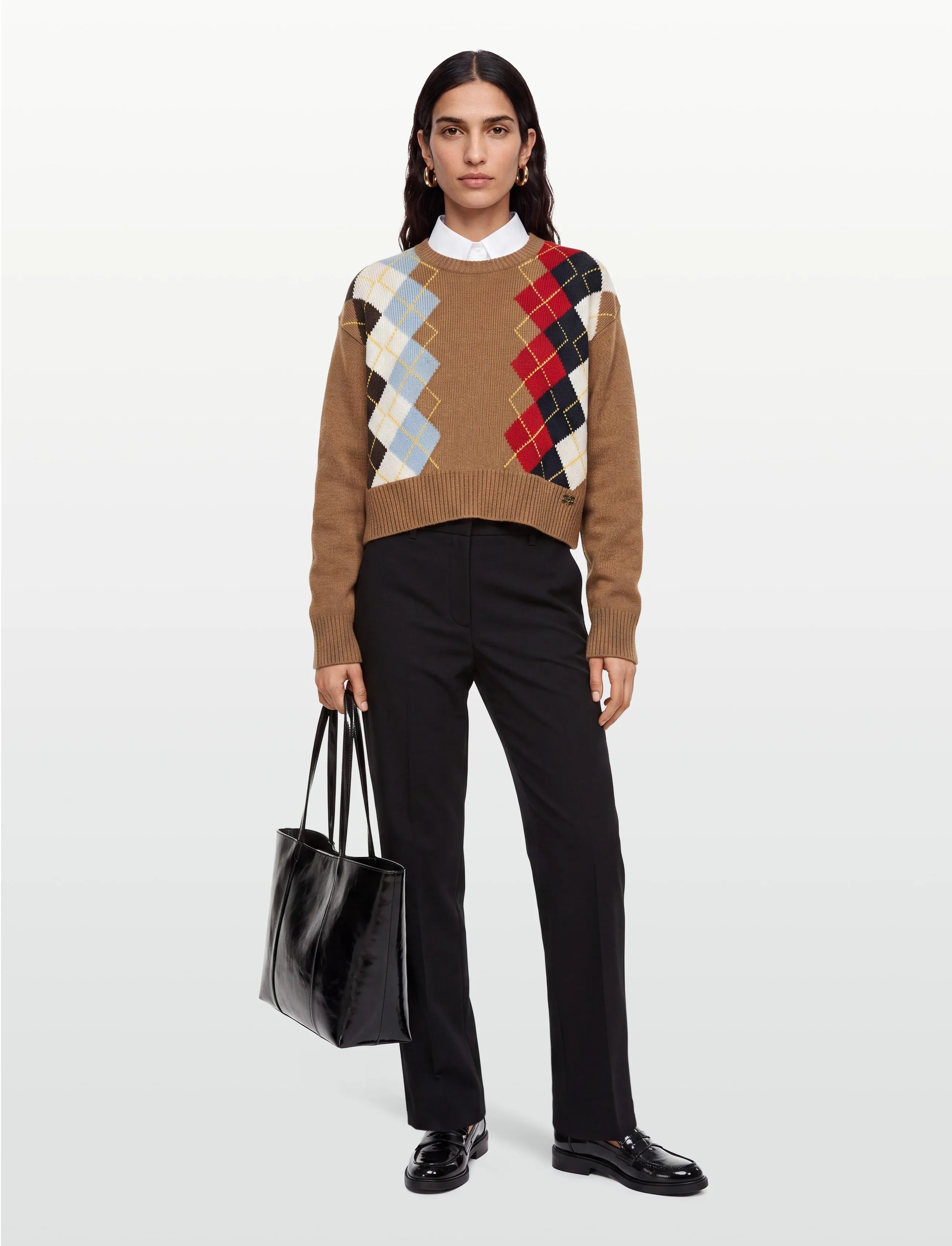 Ganni Argyle Knit Crew Neck Sweater - GANNI - MULTICOLORED / brown