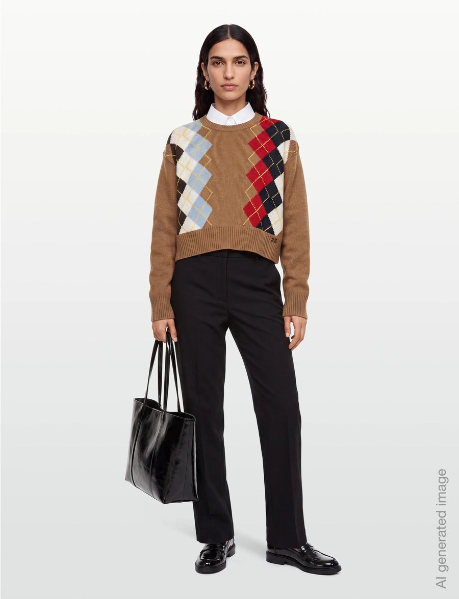 Ganni - Argyle Knit Crew Neck Sweater - pulls - multicolored - 0