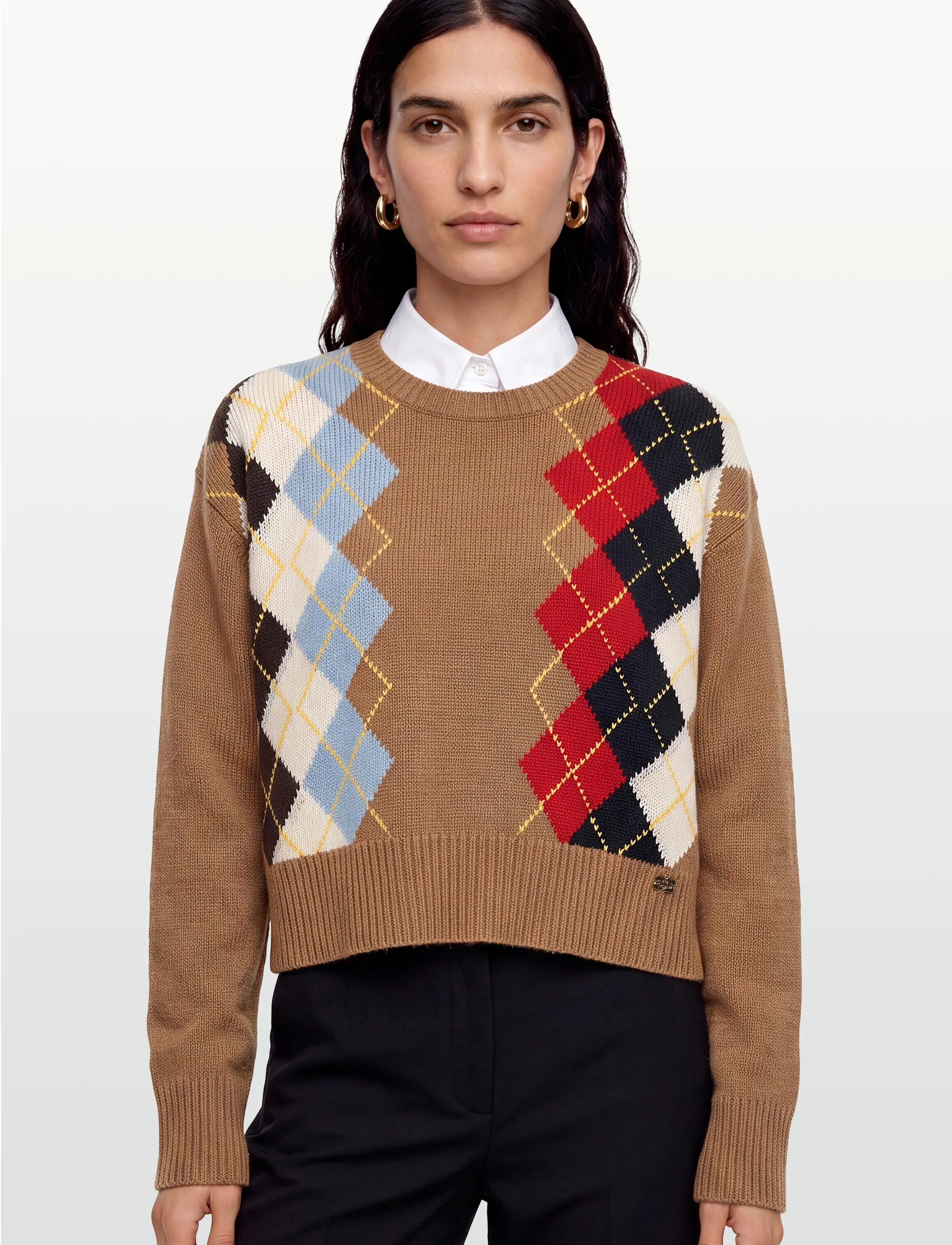 Ganni - Argyle Knit Crew Neck Sweater - pulls - multicolored - 3