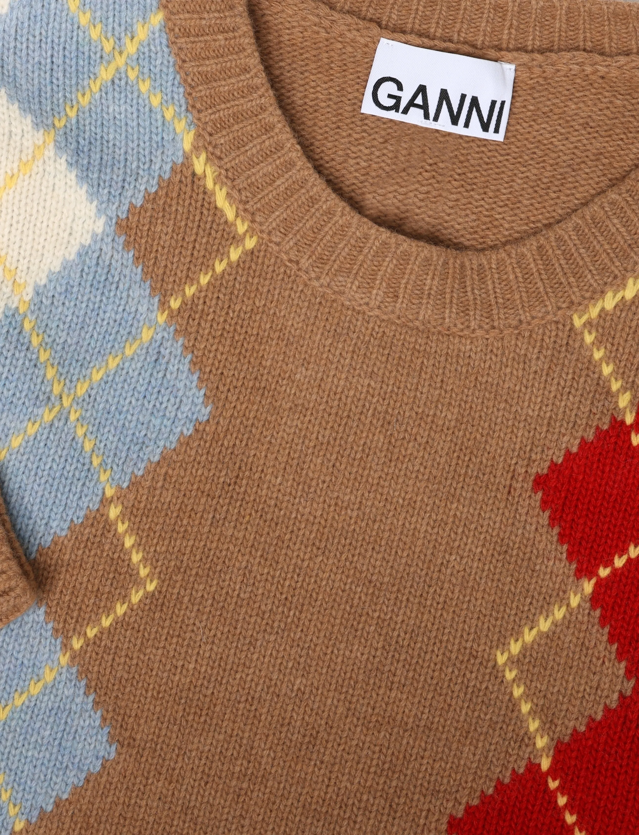 Ganni - Argyle Knit Crew Neck Sweater - pullover - multicolored - 2