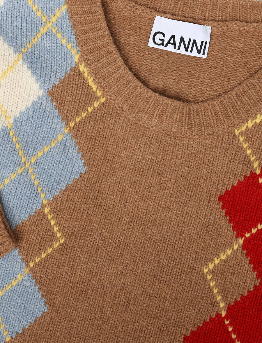 Ganni - Argyle Knit Crew Neck Sweater - pullover - multicolored - 2