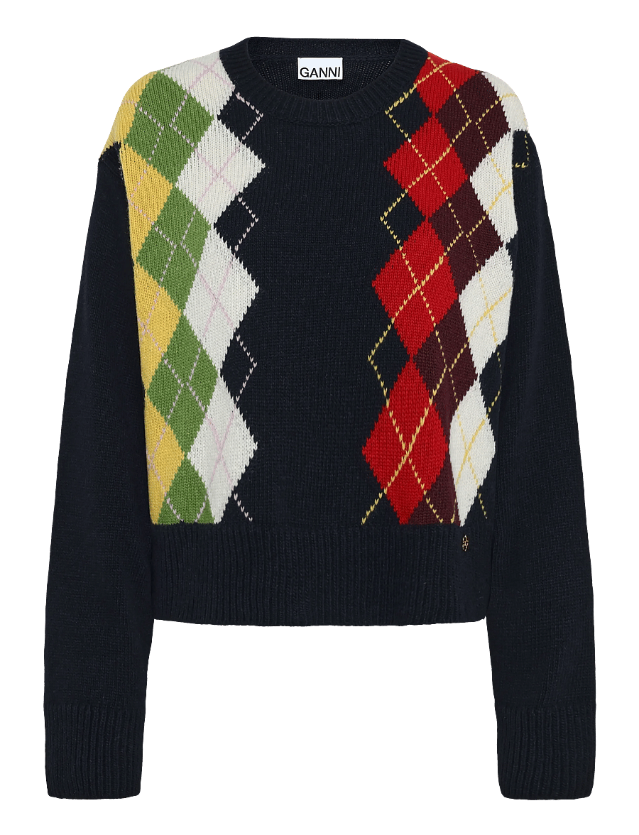 Ganni - Argyle Knit Crew Neck Sweater - pullover - multicolored - 0