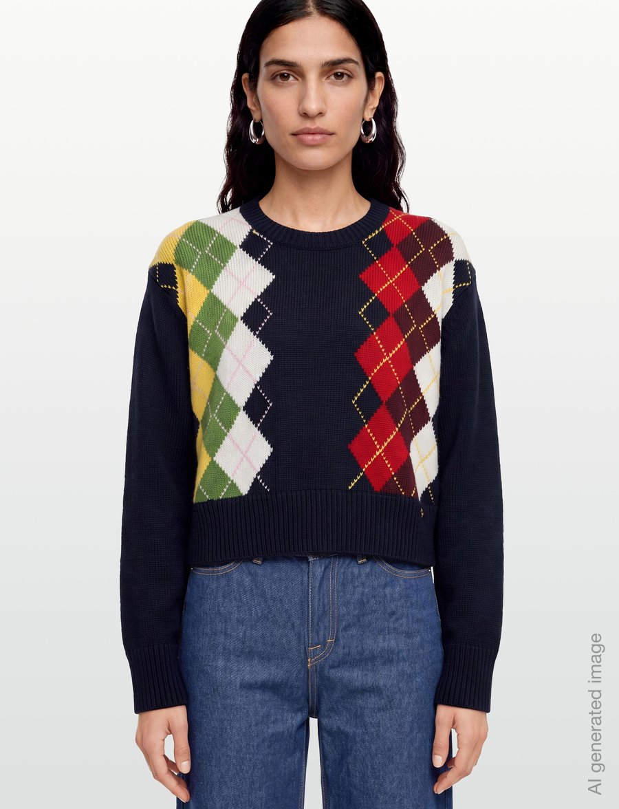 Ganni - Argyle Knit Crew Neck Sweater - pullover - multicolored - 3