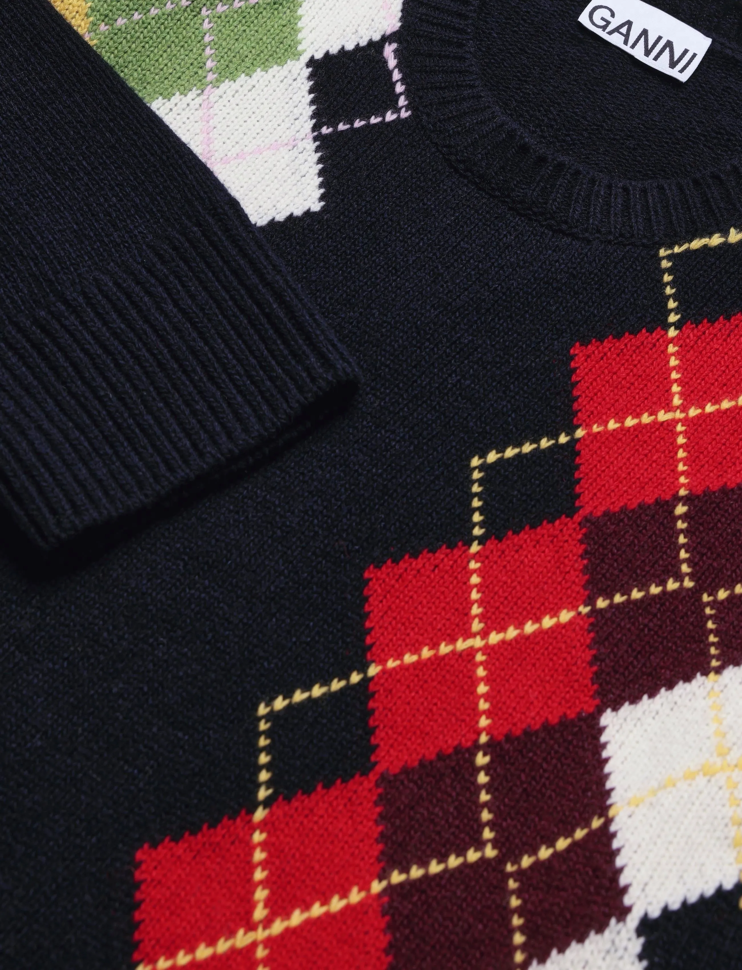 Ganni - Argyle Knit Crew Neck Sweater - pullover - multicolored - 2