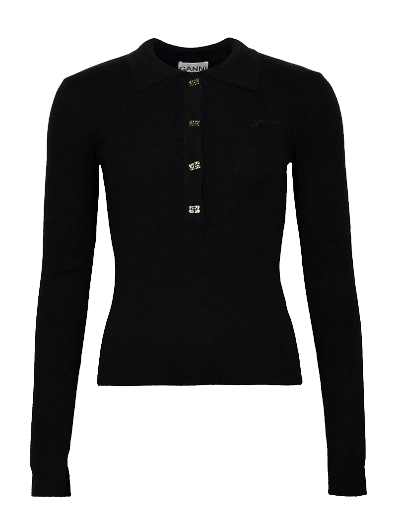 Ganni - Mini Ribbed Merino Polo - striktrøjer - blue - 0