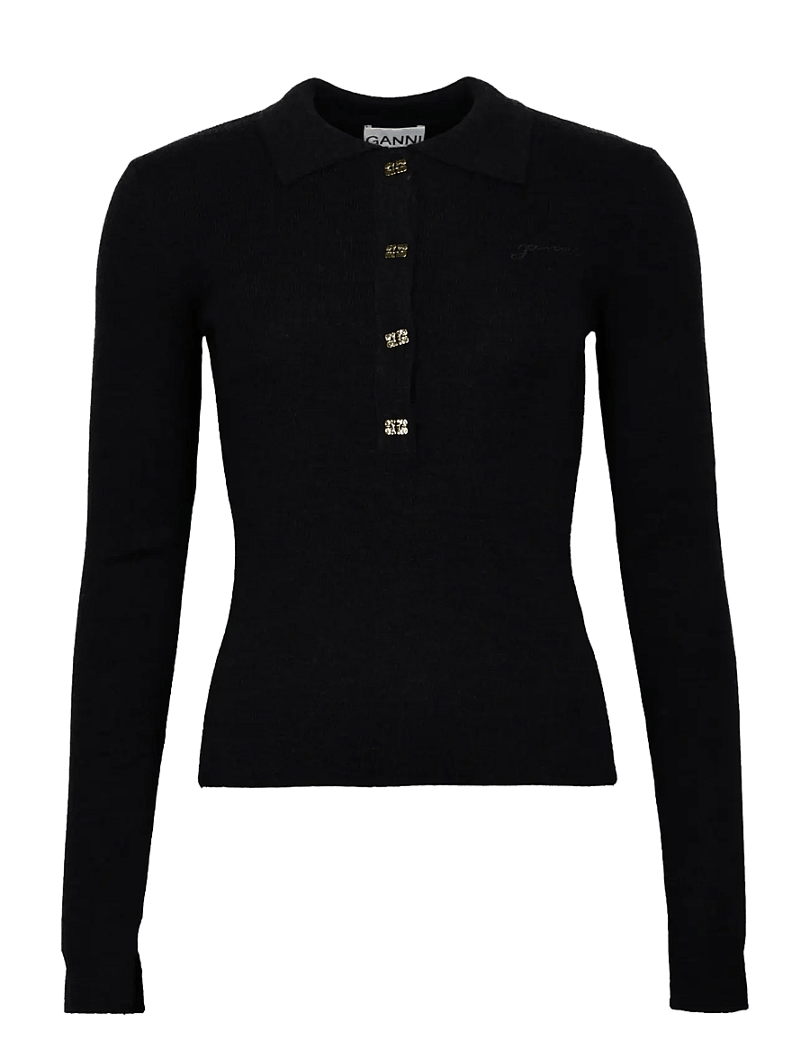 Ganni - Mini Ribbed Merino Polo - sviitrid - blue - 0