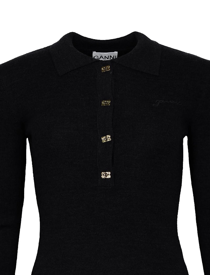 Ganni - Mini Ribbed Merino Polo - striktrøjer - blue - 2