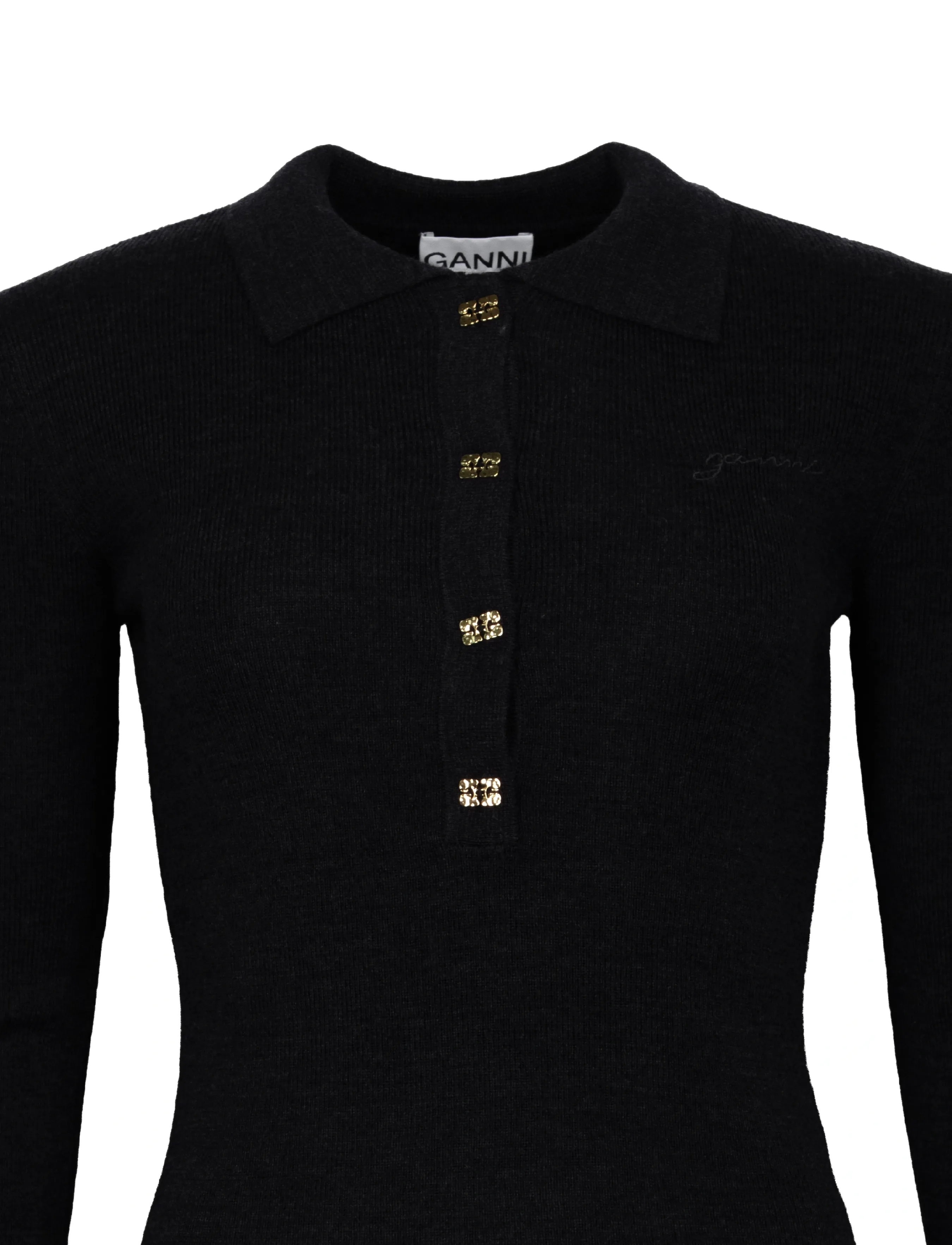 Ganni - Mini Ribbed Merino Polo - sviitrid - blue - 2