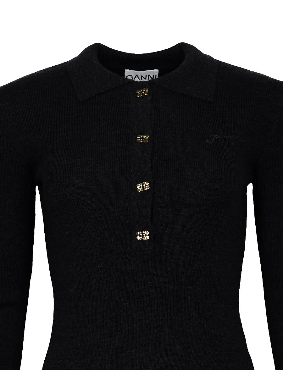 Ganni - Mini Ribbed Merino Polo - sviitrid - blue - 2