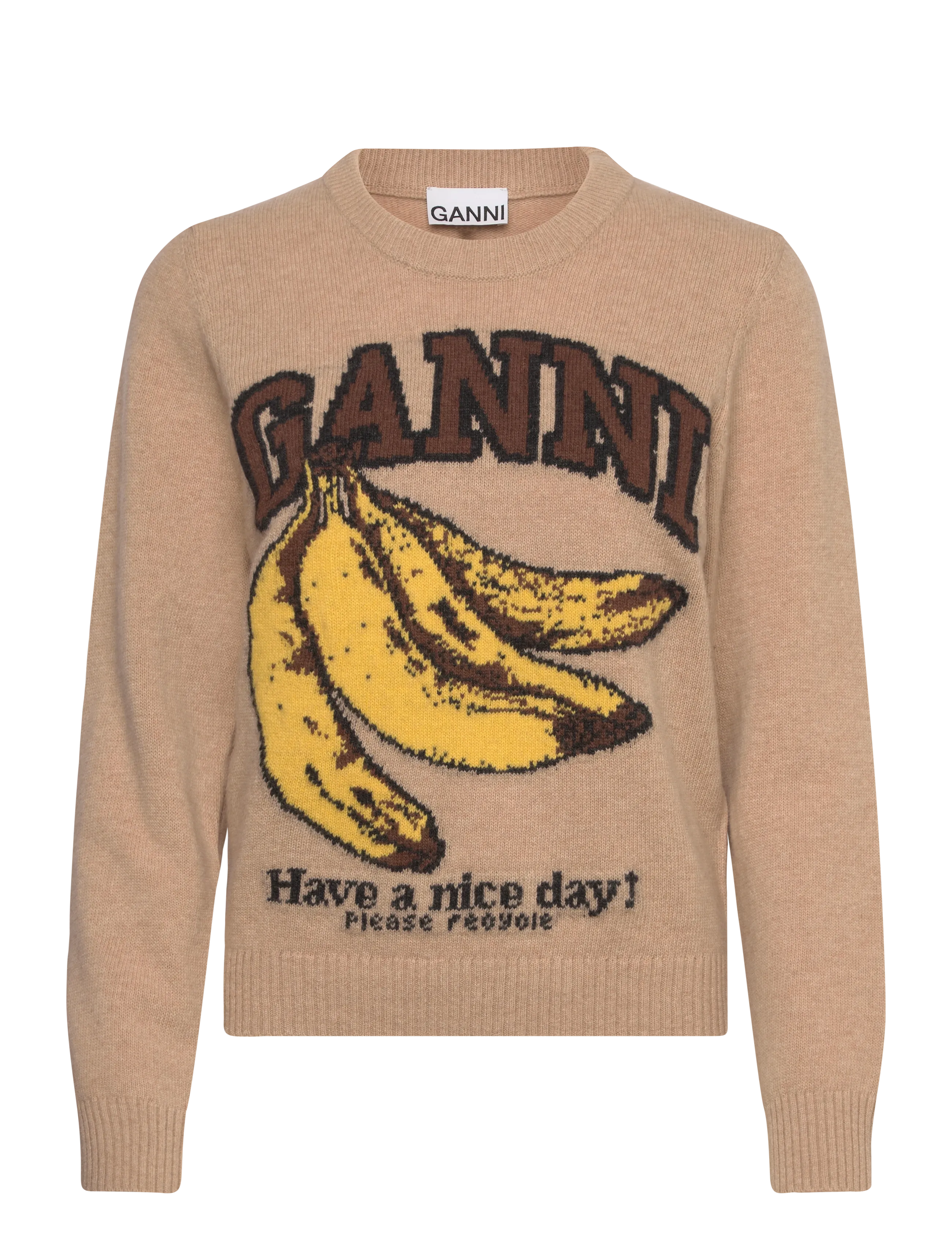Ganni Wool Crewneck Sweater, XS, Knitwear, Beige - Jumpers, Frauen