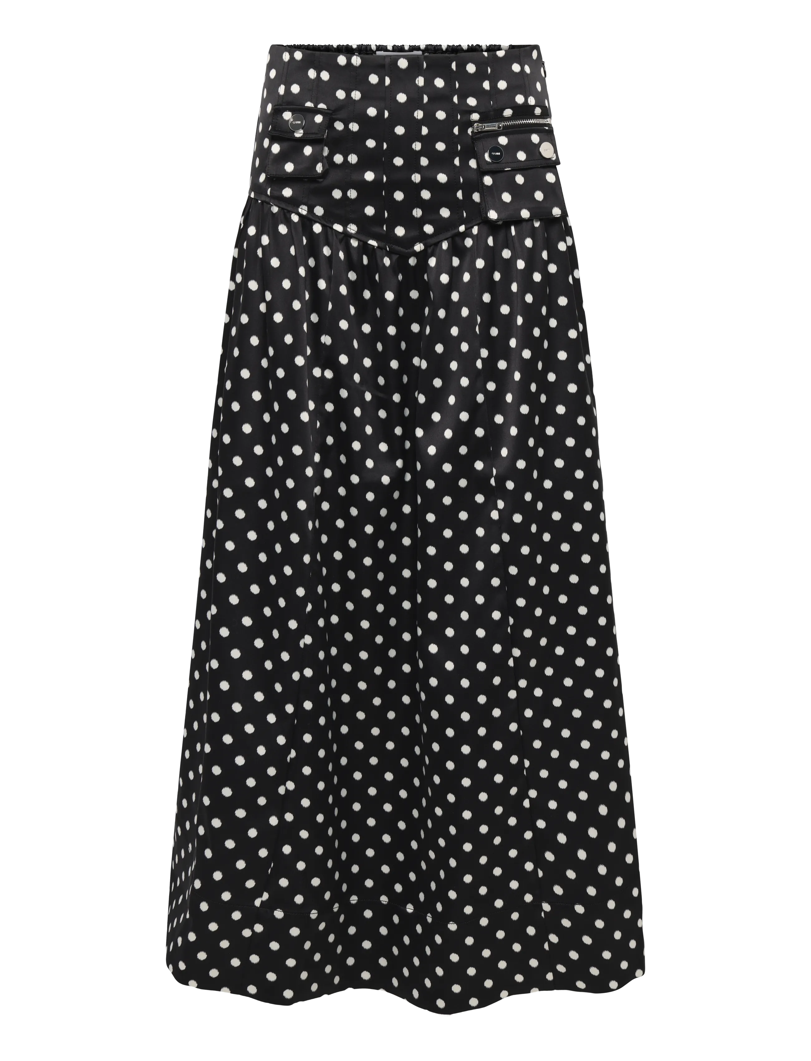 Ganni Polka Dot Utility Pocket Midi Skirt - Nederdele - BLACK / black
