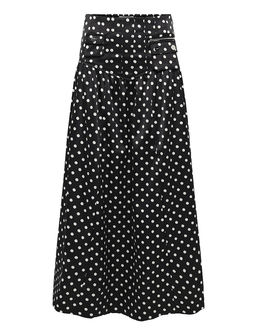 Ganni - Polka Dot Utility Pocket Midi Skirt - midi-röcke - black - 1