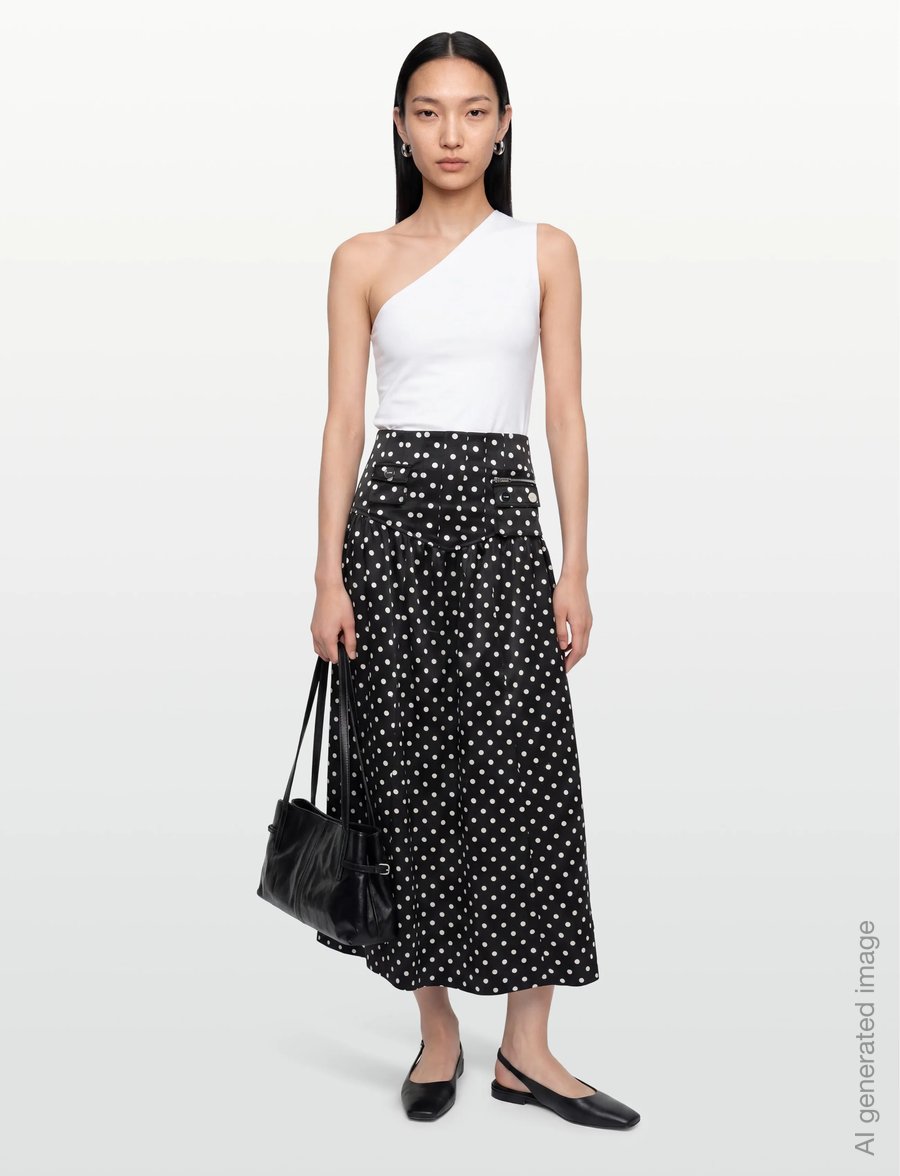 Ganni - Polka Dot Utility Pocket Midi Skirt - midi-röcke - black - 0