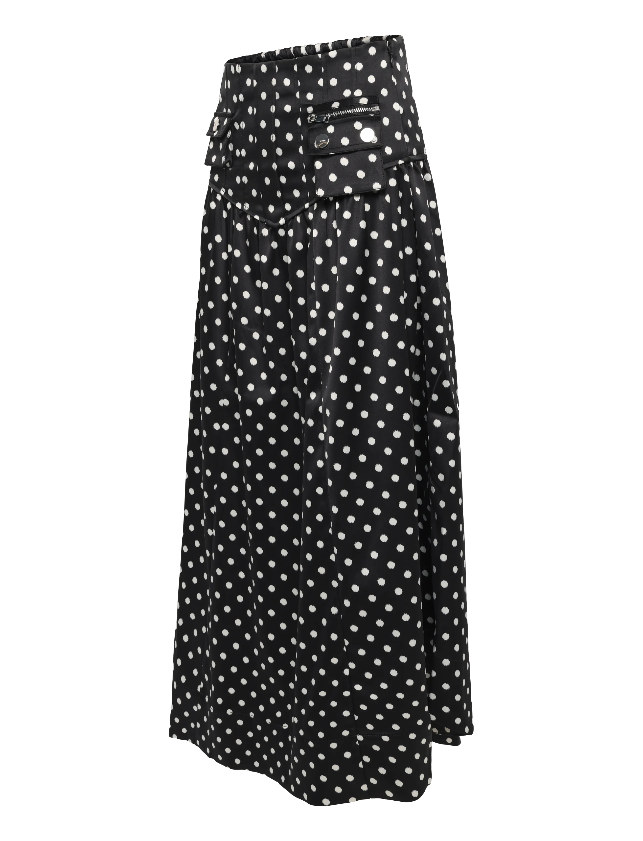 Ganni - Polka Dot Utility Pocket Midi Skirt - midi nederdele - black - 3