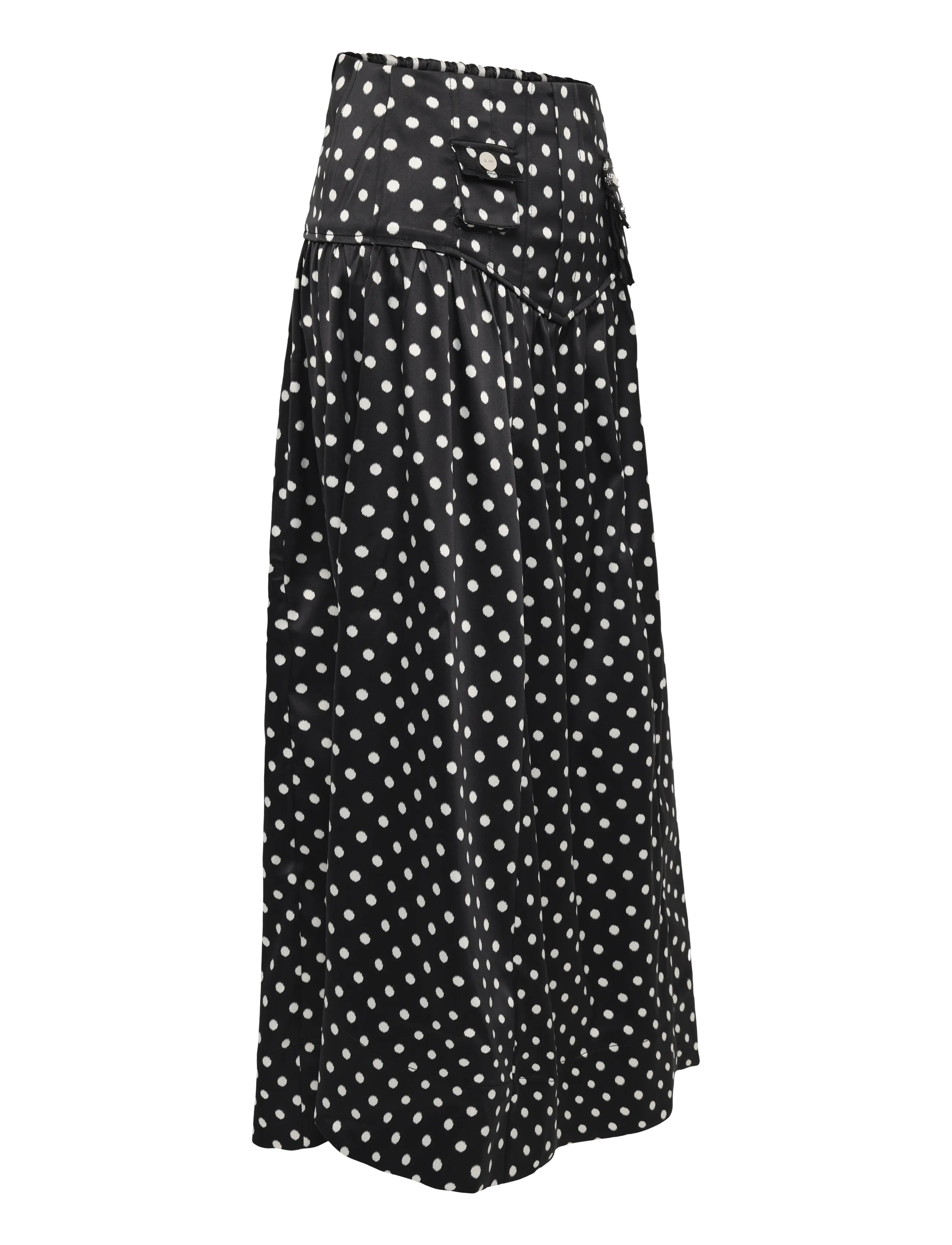 Ganni - Polka Dot Utility Pocket Midi Skirt - midi nederdele - black - 4