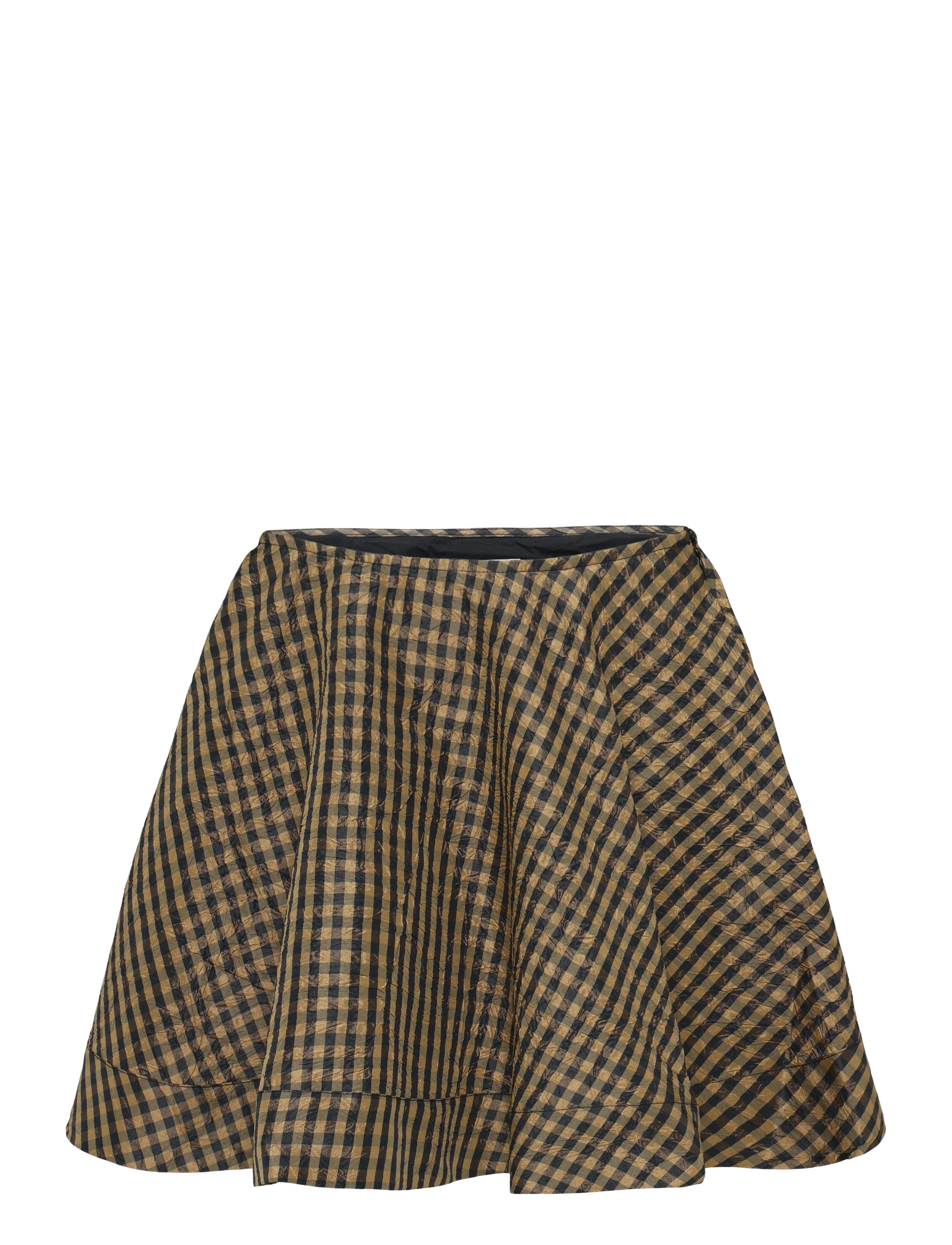 Ganni Crinkled Check Mini Circle Skirt - Kurze Röcke - BROWN / brown