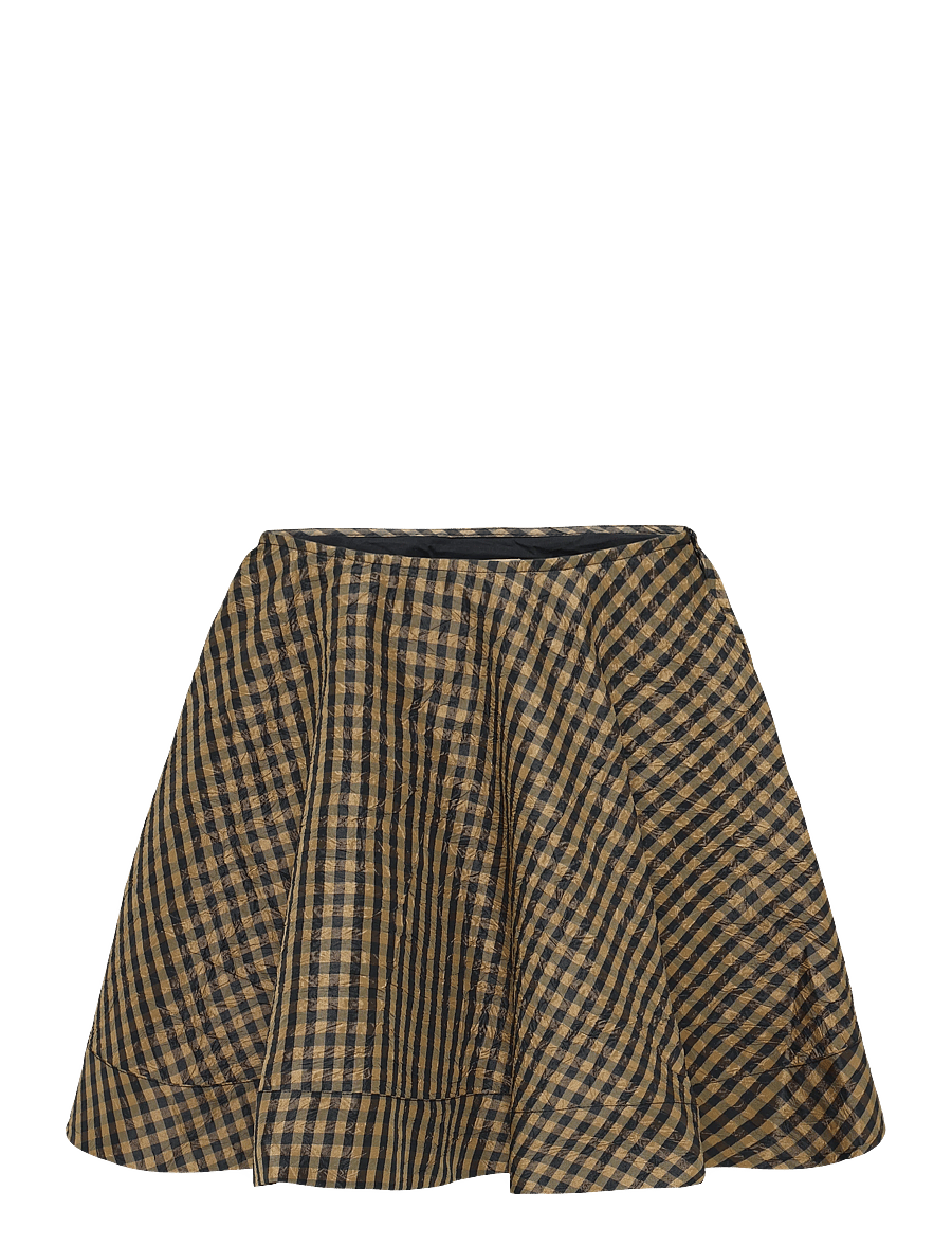 Ganni - Crinkled Check Mini Circle Skirt - kurze röcke - brown - 0