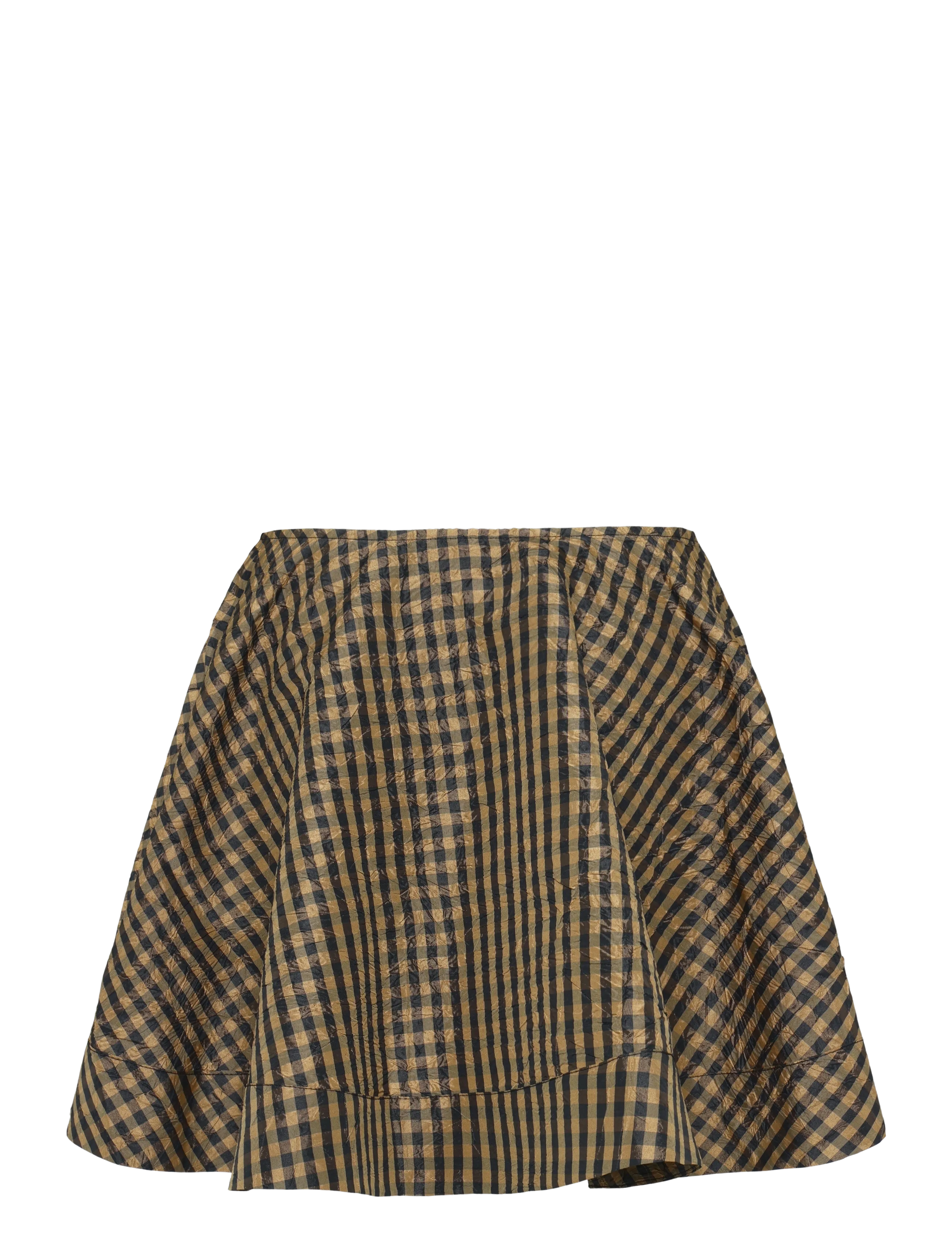 Ganni - Crinkled Check Mini Circle Skirt - kurze röcke - brown - 1