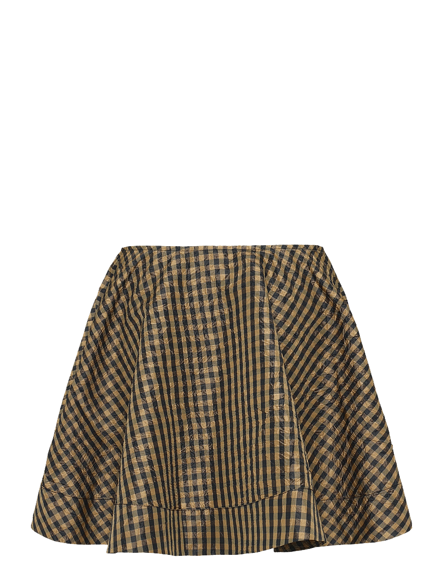 Ganni - Crinkled Check Mini Circle Skirt - kurze röcke - brown - 1