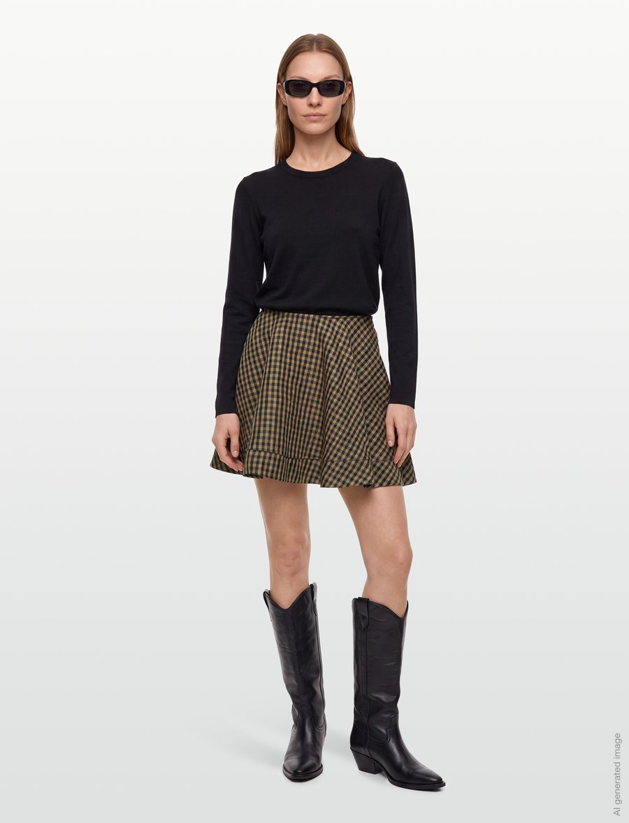 Ganni - Crinkled Check Mini Circle Skirt - short skirts - brown - 0