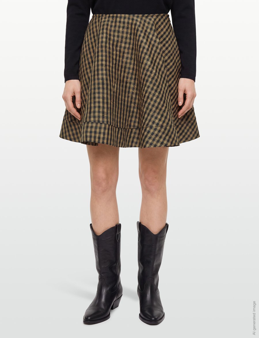 Ganni - Crinkled Check Mini Circle Skirt - short skirts - brown - 3