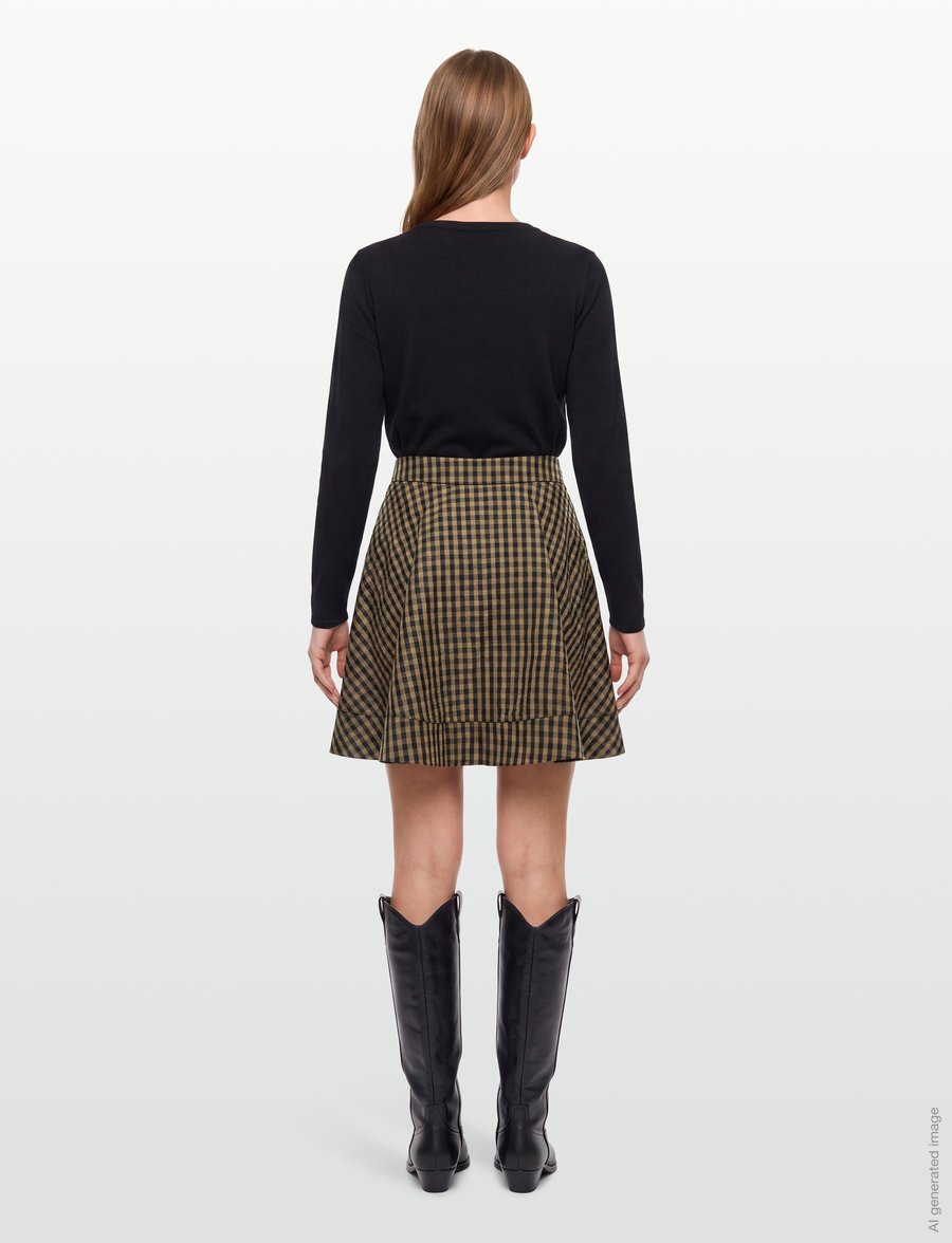 Ganni - Crinkled Check Mini Circle Skirt - short skirts - brown - 4