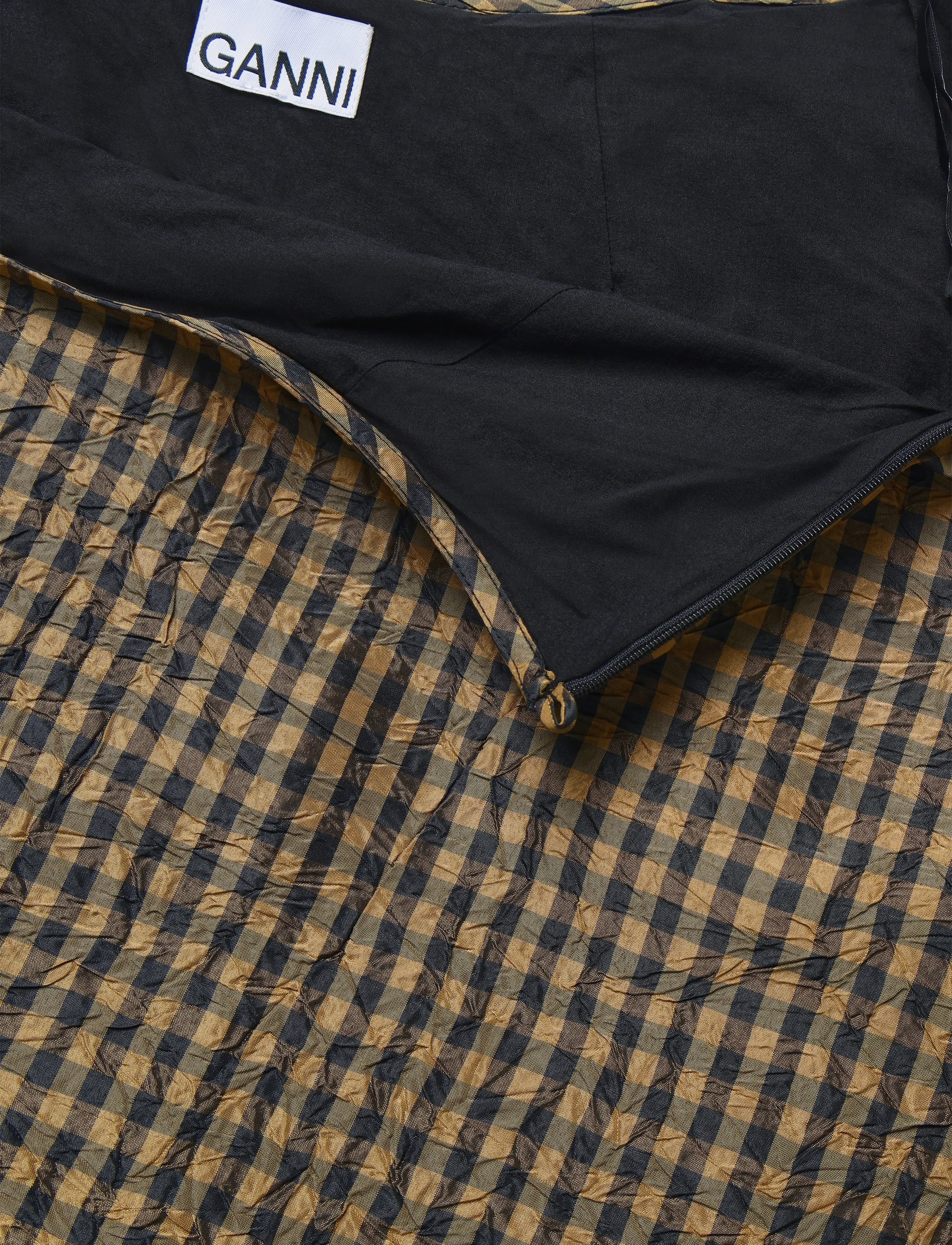Ganni - Crinkled Check Mini Circle Skirt - kurze röcke - brown - 2