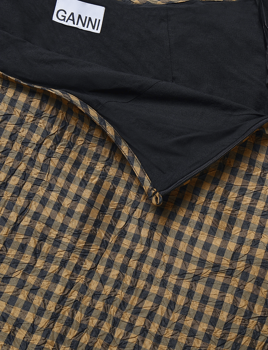 Ganni - Crinkled Check Mini Circle Skirt - kurze röcke - brown - 2