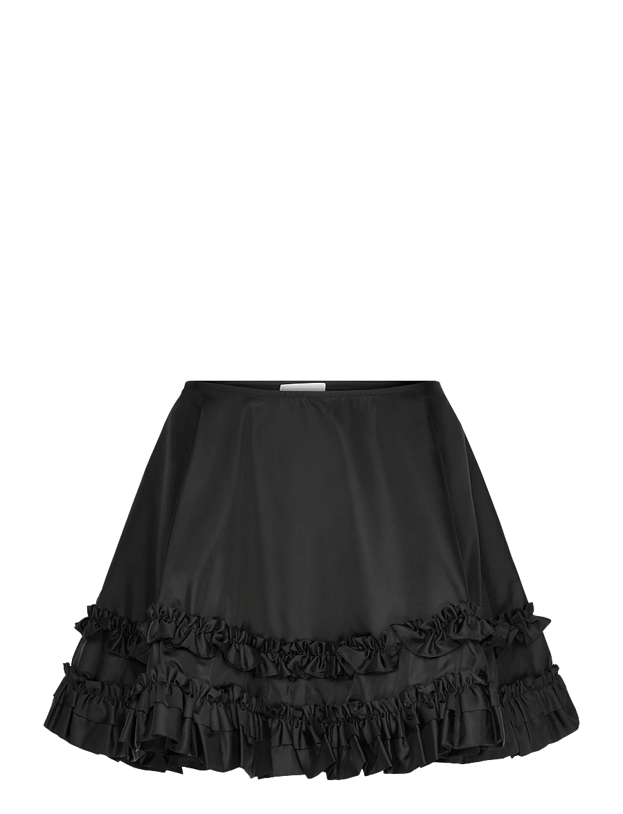 Ganni - Duchesse Nylon Mini Frill skirt - kurze röcke - black - 0