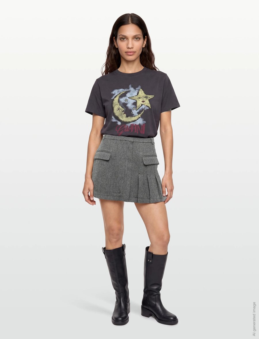 Ganni - Grey Suiting Mini Skirt - korte nederdele - grey - 0