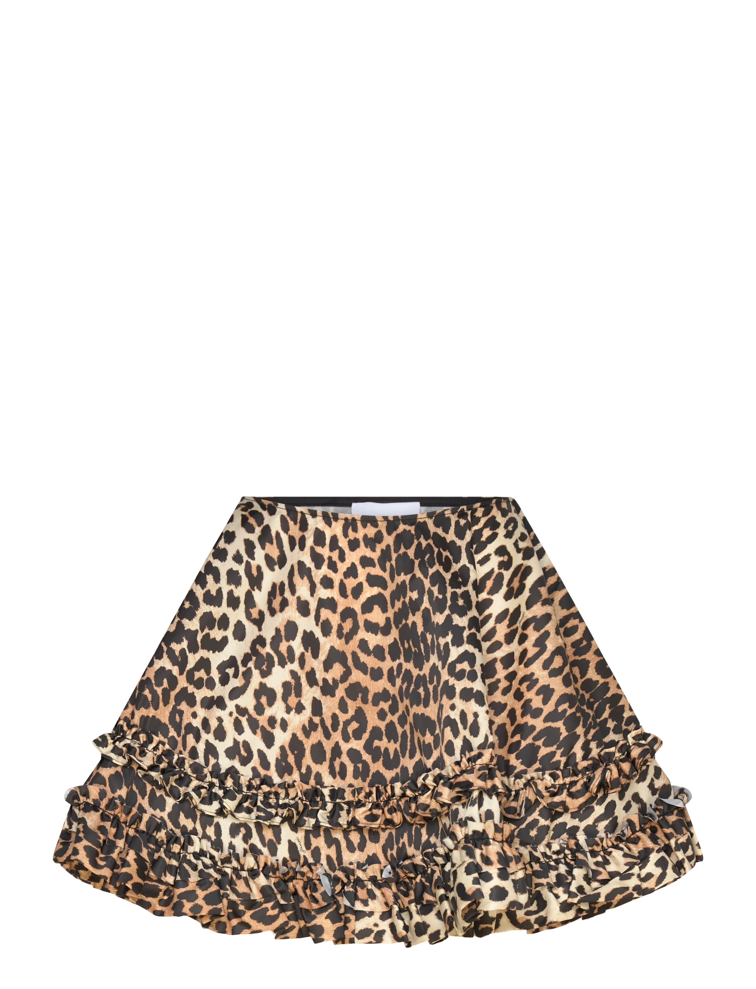 Ganni Ruffled Leopard Print Mini Skirt - Hameet - BROWN / brown