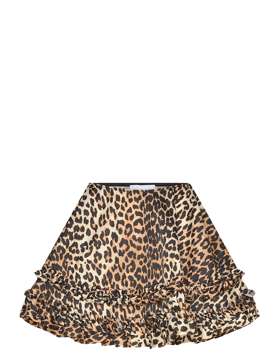 Ganni - Ruffled Leopard Print Mini Skirt - kurze röcke - brown - 0
