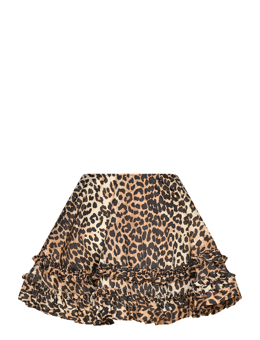 Ganni - Ruffled Leopard Print Mini Skirt - kurze röcke - brown - 1