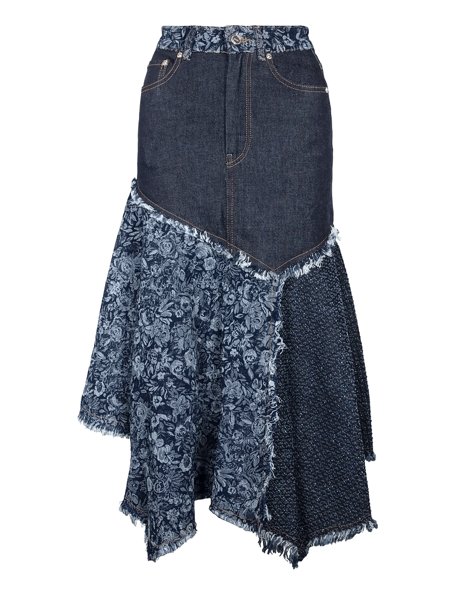 Ganni - Patchwork Denim Long Skirt - jeansröcke - blue - 0